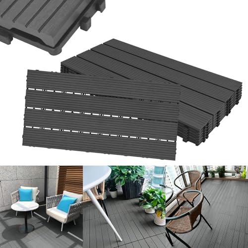 ACXIN Dalles de terrasse WPC - Carreaux en plastique aspect bois - Dalles découpables - Pour jardin, balcon, terrasse (6, anthracite, 30 x 60 cm)