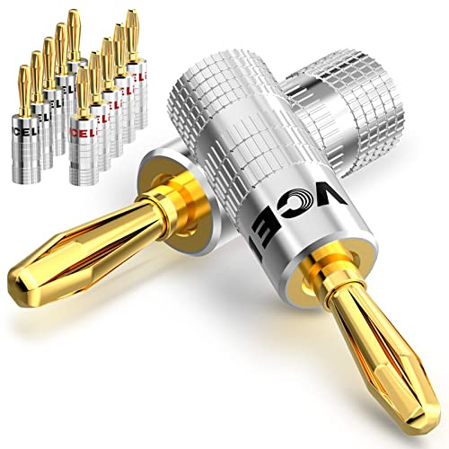 VCELINK Bananenstecker Lautsprecher 24K Vergoldet, 0,75mm - 4mm, (6 Paar / 12 Stück), Banana-Steckverbinder High End für Lautsprecherkabel, Verstärker, HiFi-Boxen, AV Receiver,Schraubbar (12)
