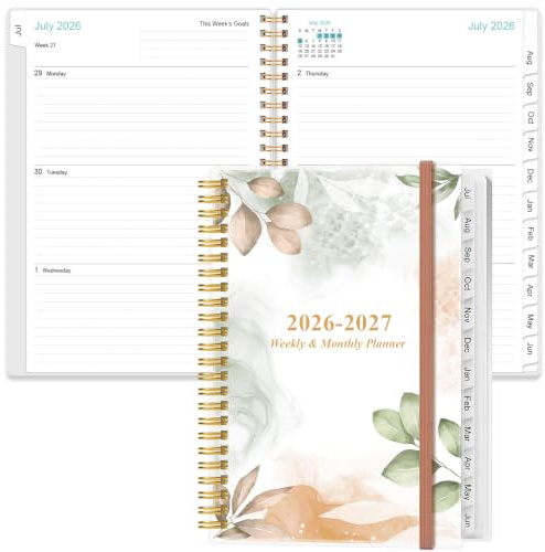 2026-2027 Planner - A5 Weekly & Monthly Planner Spiral Bound, July 2026 - June 2027, with Flexible Cover, Tabs, Inner Pocket, 6.4 x 8.5, Rose Leaf