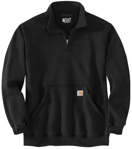 Carhartt Men's Loose Fit Midweight Quarter Zip Mock Neck Sweatshirt, Black, S