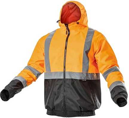 Högert Technik Warnschutzjacke Herren wasserdicht – Regenjacke Arbeitsjacke mit Kapuze – Sicherheitsjacke Reflektierend für Bau, Industrie, Outdoor – EN ISO 20471 Klasse 2 zertifiziert L