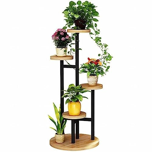 YWQJL Pflanzenregal Metall Holz, 5 Etagen blumenständer pflanzenständer blumenregal Balkon,93cm Ecke Blumenregal Pflanzenregal für Mehrere Pflanzen