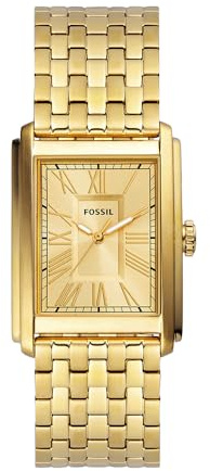 Fossil Orologio Carraway da uomo, Movimento al quarzo a tre lancette con cinturino in pelle o acciaio inossidabile, 30 mm, Tono oro