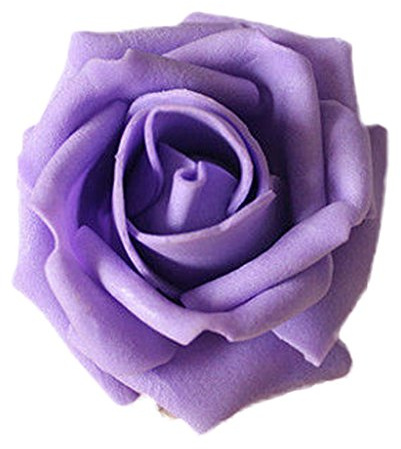 Tiuimk Paquete de 50 rosas artificiales de espuma de 6,5 cm de diámetro, color morado para decoración de bodas, hogar y oficina