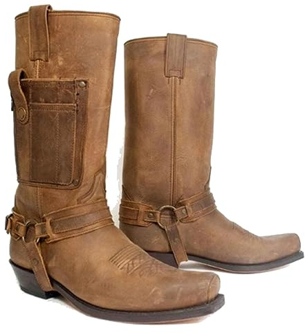 Western Cowboy Boots Men's Boots Square Toe PU Leather Boots Vintage Steampunk Rider Shoes Low Heel Mid Tube Rider Horse Motorcycle Boots for Cos