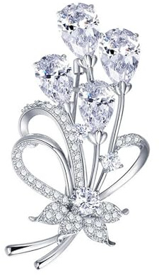 Wendalern Rhinestone Flower Brooch Pin Silver Tone Crystal Floral Pin Elegant Flower Cluster Corsage Brooch Vintage Wedding Bridal Lapel Pins Clothing Accessories Jewelry for Women Girls
