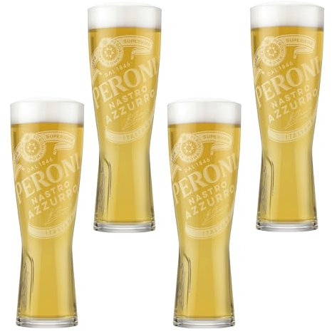 GarageBar | Vaso Peroni | Vaso de cerveza nucleada | Producto oficial | Viene con 2 alfombrillas de goteo de cerveza (4, pinta)