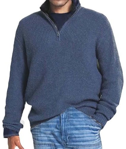 Générique Pull en Grosse Maille À Col Camionneur pour Homme Pull-Over avec col Droit Décontractée Chemise Tricotée à Demi-Zip Haut Thermique Automne et Hiver Chaud Pull Tricoté