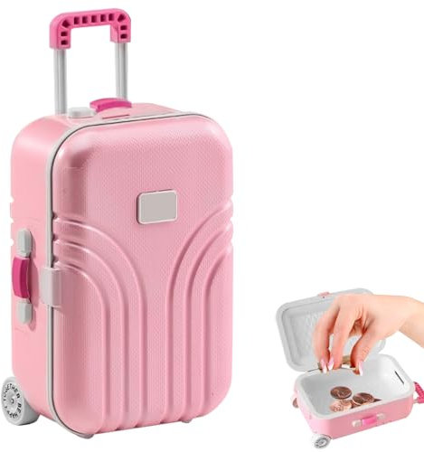 HOMURY Rosa Kreative Koffer Spardose: 1 Stück ABS Reise Koffer, Mini Gepäck Sparschwein, süßes Desktop-Dekor, für Kinder und Erwachsene (16x10.5x7cm)
