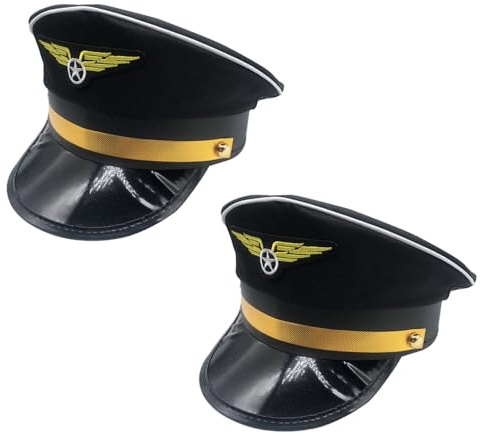 MEISH 2pcs Pilot Hat Adjustable Party Theme Caps Airplane Captain Hat Pilot Dress up Accessory for Halloween Cosplay Party