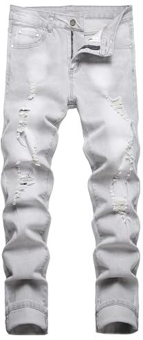 Herr smal passform stretch rippade jeans last skinny för män, slitna förstörda raka ben mode komfort flex midja jeans, tonåring vardaglig mode designer klassisk normal passform basic denimbyxor,