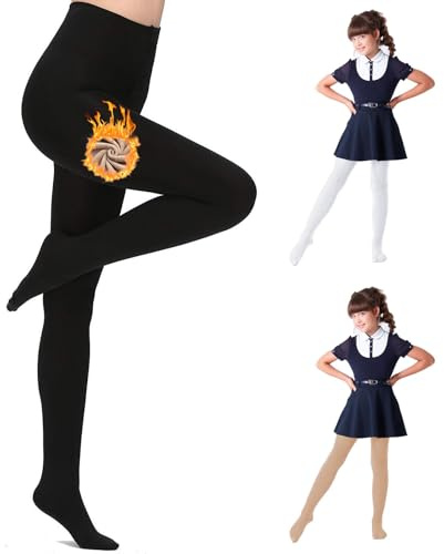 BAEIDO Thermal Tights for Kids, Fake Sheer Double Lined Stretch Winter Warm High Waisted Pantyhose Thick Leggings for Boys Girls