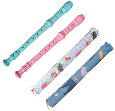 Farcaya Soprano Recorder Instrument German Style C Key 8 Hole Descant Music with Clean Rod Storage Case (Light Blue +Pink)