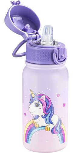 OLDLEY 12oz Kids Water Bottle, Stainless Steel Insulated Water Bottle For Kids, With Straws Leak-proof, Kids Water Bottles For School Boys Girls,Magic Unicorns