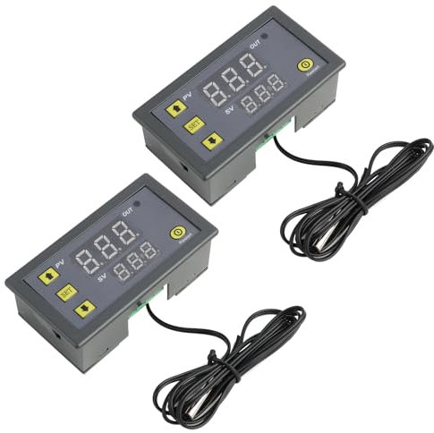 2 Stück W3230 AC 110V-220V Digitaler Temperaturregler, 20A LED-Display-Thermostat mit NTC 10K Sensorsonde, Temperatursteuerung von -50℃ bis 110℃ für Kühlschränke, Gefriertruhen, HVAC-Systeme