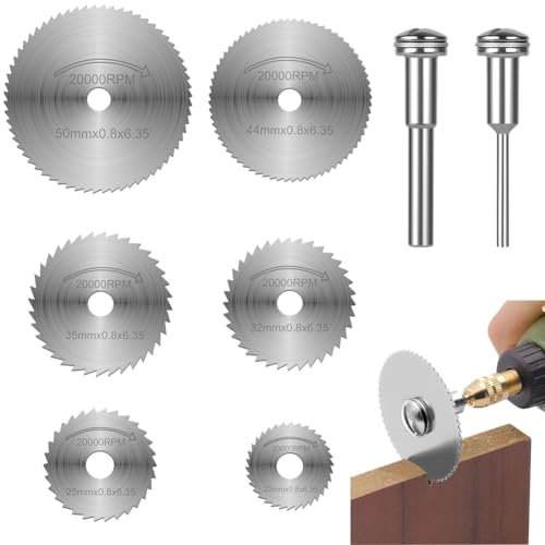 Flintronic Hoja de Corte, 6 Pcs Disco de Corte con 2 Biela, Juegos de Discos de Corte de Diamante, Mini HSS Hoja de Sierra Circular Herramientas Rotativas para Madera Piedra Metal Cobre, Plata