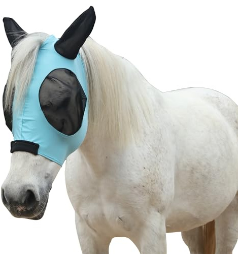 Leberna Stretchy Horse Fly Mask with Ears (Lake Blue, Cob) | Extra-Large Eyes & UV Protection–Soft, Breathable Fly Mask for Horses, Tangle-Free Design, Enhanced Visibility