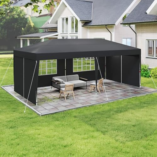 NAIZY Fällbar paviljong 3 x 6 m paviljong vattentät trädgårdspaviljong med 4 sidodelar och bärväska vikbart tält polyester festtält UV-skydd metallstängningar, antracit