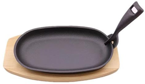 LIYGAOF Gusseisen Grillpfanne Bratpfanne Steakpfanne Fischplatte: Abnehmbarer Griff Grillplatten mit Massivholzsockel für Hobbyköche Profis Kann zum Campen