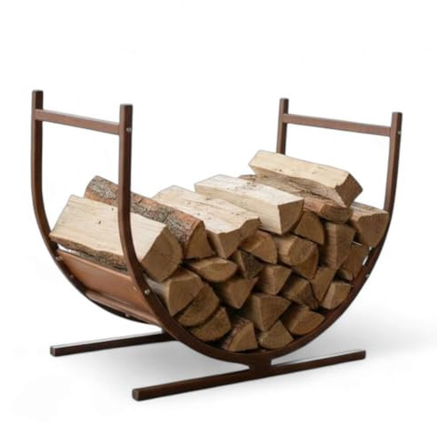 Nicoman Metal Firewood Rack, Indoor Outdoor Log Holder, Decorative Crescent Design, Fireplace Wood Storage Organizer