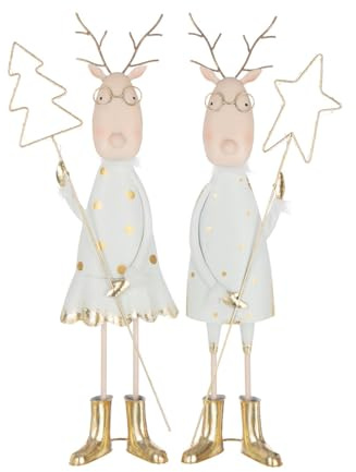J-Line Figura albero di renna + stella – ferro – oro/bianco – 2 pezzi – LED