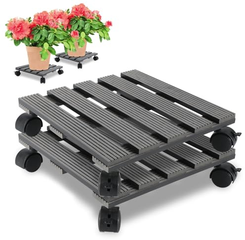 Peviasot Set di 2 rulli quadrati in WPC, 30 x 30 cm, stabile supporto per piante con ruote e freno di stazionamento, resistente alle intemperie, portata fino a circa 80 kg per scooter, per interni ed