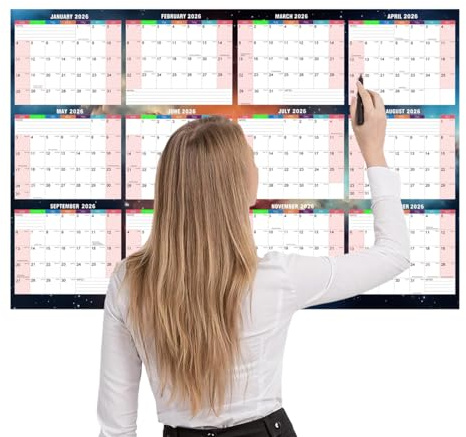 2026 Årlig Väggkalender | 60 x 86 cm Torkbar Dubbelsidig Kontroll- och Planeringslista - År Väggkalender,För Vanor Läsning Studier Skola Uppgifter Städning Hemma Träning Motion Semester Fest