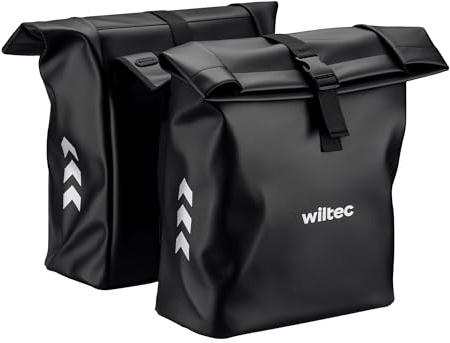 WilTec Alforja Doble Bolsa portaequipajes 48 l, Bolsas para Bicicleta 30 x 14 x 57 cm, Bulto para Bicicleta Resistente al Agua