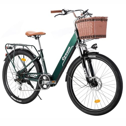 Bici elettriche per donne Da 26,7 Velocità Shimano Bicicletta Elettrica da 36V 10Ah Batteria Rimovibile Autonomia di 60-80km E-bike Impermeabile Con Cestino Anteriore (Verde scuro)