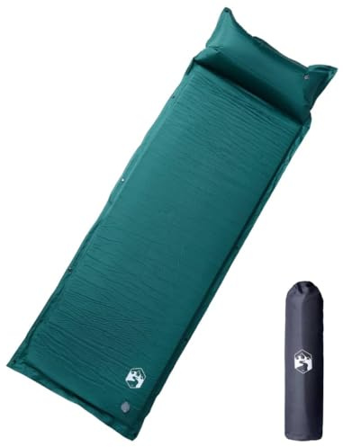 Kaloriko Matelas auto-gonflant avec coussin vert, 190 x 64 x 3 cm, léger, 1250 g, avec rembourrage en mousse à mémoire de forme, imperméable, sac de transport et autocollant de réparation pour camping