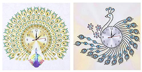 2er-Set Diamantmalerei DIY 5D spezielle Form Strasssteine ABEUTY Pfau Uhr Tier Teilbohrer Kristall Diamant Kunst Kits (Uhr 8)