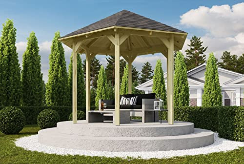 CHILLROI® Sechseckiger Holzpavillon 235 x 208 cm | Gartenpavillon | Terrassenüberdachung | kesseldruckimprägniert