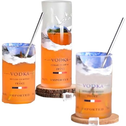 GoGiftid Upcycling-Gläser-Set, 3-teilig, weiße und blaue Trinkgläser, hergestellt mit grauer Gänseflasche, handgefertigtes Trinkgeschirr, 2 dicke 300 ml + 1 hohe 500 ml Gläser, nachhaltiges Geschenk