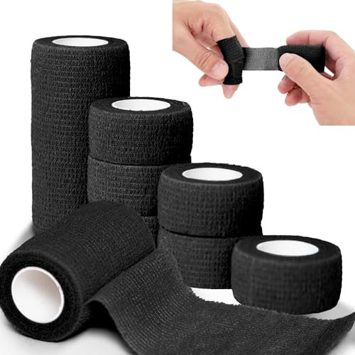 LiangMai Selbstklebender Verband, 8 Rollen 7,5cm x 4,5m Pflaster Rolle Verbandsmaterial für Erste Hilfe, Elastische selbsthaftende Bandage Fixierbinde Haftbandage Selbstklebend (Schwarz)