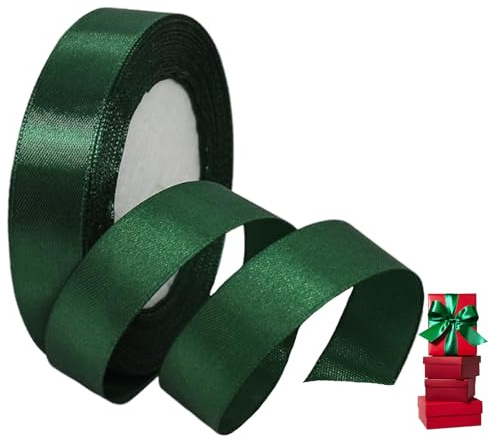 Cinta de Satén Fino 20mm,Cinta Regalo Verde Oscuro,22m Seda Raso-Inta de Lazo,Cinta de Tela para Envolver regalos,Manualidades,Ramo de Novia,Cinta de Raso para Decoración de Recuerdos de Boda