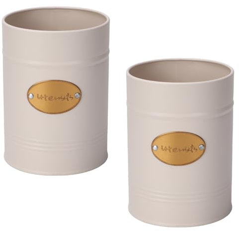 DANIEL JAMES Housewares Cream Utensil Holder Caddy, Retro Round Storage Holder, Utensil Storage Pot Holder, Vintage Style Steel Kitchen Storage Caddy - Cream (1)