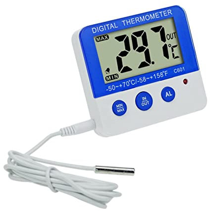 Termómetro digital para frigorífico con sonda para congelador, termómetro con alarma para nevera, pantalla LCD, termómetro para refrigerador con alarma