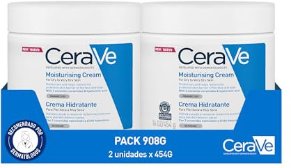 CeraVe Feuchtigkeitscreme für Gesicht und Körper, 2 x 454 g, ideal für trockene bis sehr trockene Haut, spendet Feuchtigkeit und stellt die Hautbarriere wieder her, angereichert mit essentiellen
