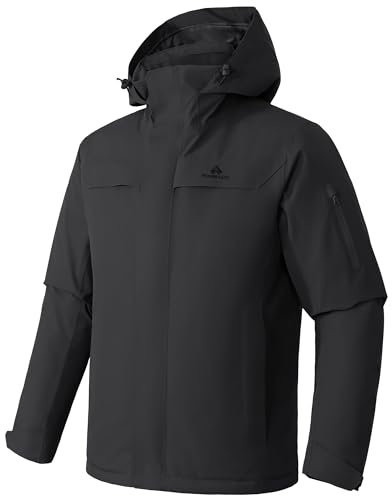 Herren Skijacke Wasserdicht Warm Atmungsaktiv Snowboardjacke Winterjacke mit Kapuze Outdoorjacke Grau Größe:M