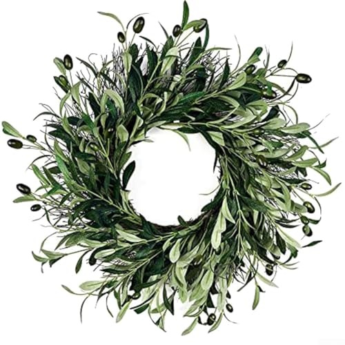 Zoegneer Ghirlanda artificiale di foglie di ulivo simulazione corona di ulivo ghirlanda di ulivo ghirlanda da appendere alla porta decorazione da parete fiori finti