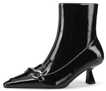 QUEEN HELENA Tronchetti con Fibbia Stivaletti a Punta con Tacco Donna K3467 (Nero Vernice, Sistema Taglie Calzature EU, Adulto, Donna, Numero, Media, 39)