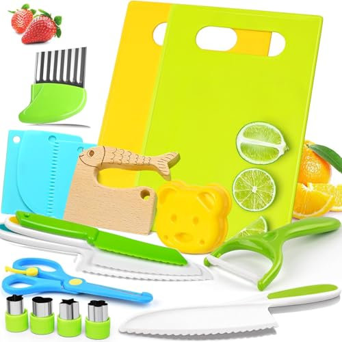 FOREDOO Kit Couteau de Cuisine pour Enfants, 18 Pièces Couteau Sécurité de Cuisine pour Enfants, Peut Etre Utilisé pour Couper et Cuisiner, Ustensile Cuisine Enfant à Partir de 2 ans