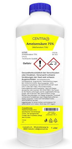 Centra24 Ameisensäure 75%, 1 Liter, technisch, Methansäure, Entkalkung, Beizen, Formalinsäure, Formic Acid, Hydrocarbonsäure, Industrie und Haushalt
