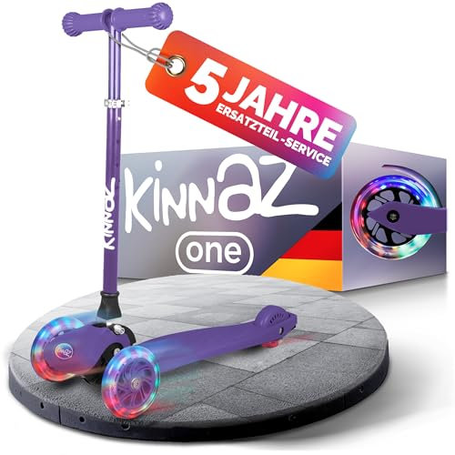 kinnaz ONE, über 100.000 Roller für Kinder 3 Jahre verkauft, Tretroller 2 bis 7 Jahre, Roller Kinder 4 Jahre, LED räder, faltbar, höhe einstellbar, tagkeeper, Hamburger Unternehmen, lila