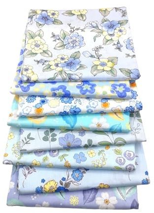LetCart 8 stycken tryckta bomullstyger, 50 x 50 cm lapptäcke tyg, blommigt fyrkantigt lappverk lappverk sömnad quiltat tryck blommor blandade rutiga mönster för gör-det-själv (blå)