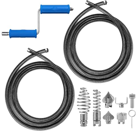 2 spirali per la pulizia dei tubi, 3 m ø13 mm, spirale, scarico a spirale, pulizia dei tubi con 6 punte e adattatori manuali, diametro a spirale, spirale per la pulizia dei tubi, pulitore per tubi