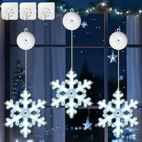 Lustaled 3 stycken snöflinga julbelysning, ljusslinga för fönster, balkong, fest, bröllop
