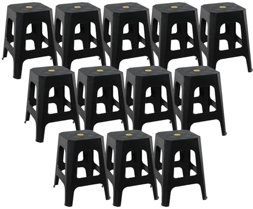Readsky 12 Packs Commercial Plastic Stackable Stools, Tall Nesting Stools, Black