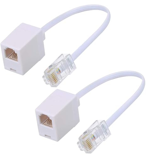 2Pack RJ11 to RJ45 Adapter, Phone to Ethernet, White | 8P8C Male Converter, RJ11 to USB Adapter, For Telephone Fax Machines, Universal Connector