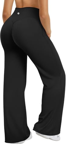 OQQ Damen Leggings Schlaghose Hohe Taille Elastische Flared Freizeit Yoga Leggings für Damen Schwarz Extra Long